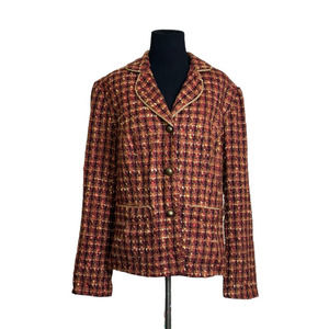 Coldwater Creek orange red tweed 3 button lined fall blazer jacket size Large